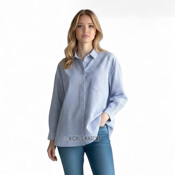 GAP Tops - GAP Blue White Striped Linen Blend Oversized Button Down Big Shirt Top Size S